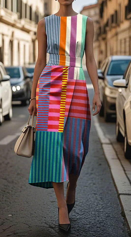Tiffany | Geometric Sleeveless Midi Dress