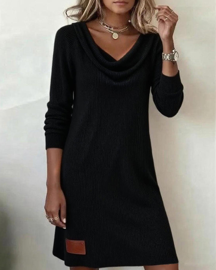 Straight Dress with Long Sleeves and High Collar