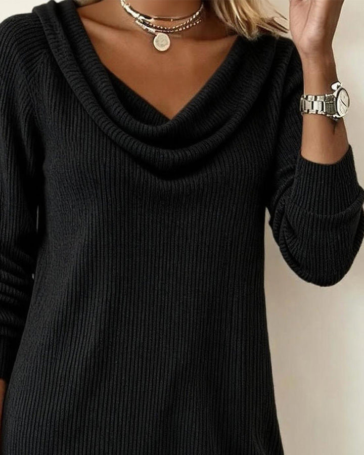 Straight Dress with Long Sleeves and High Collar