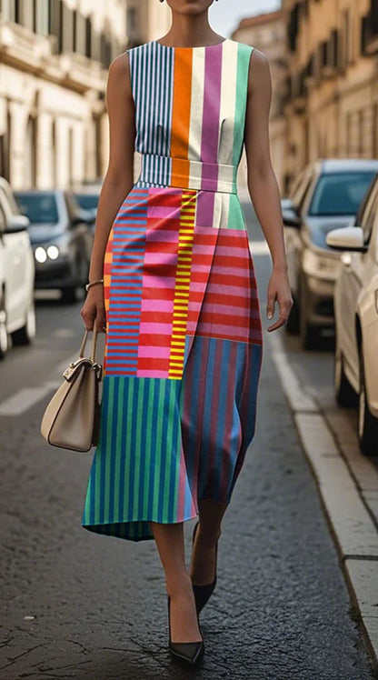 Tiffany | Geometric Sleeveless Midi Dress
