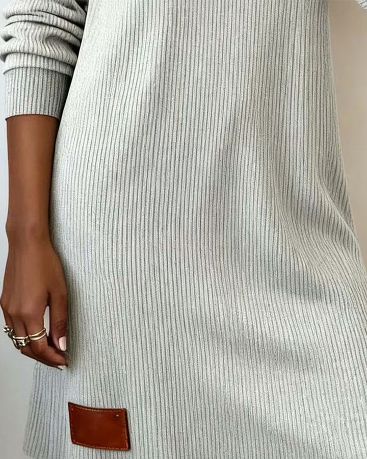 Straight Dress with Long Sleeves and High Collar
