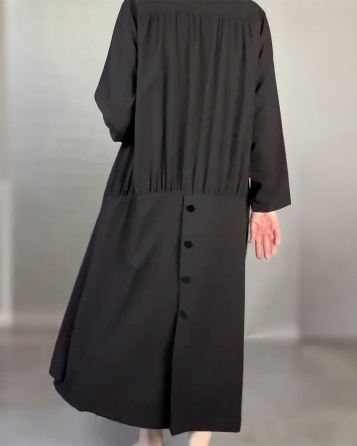 Plus Size Solid Color Loose Dress with Buttons