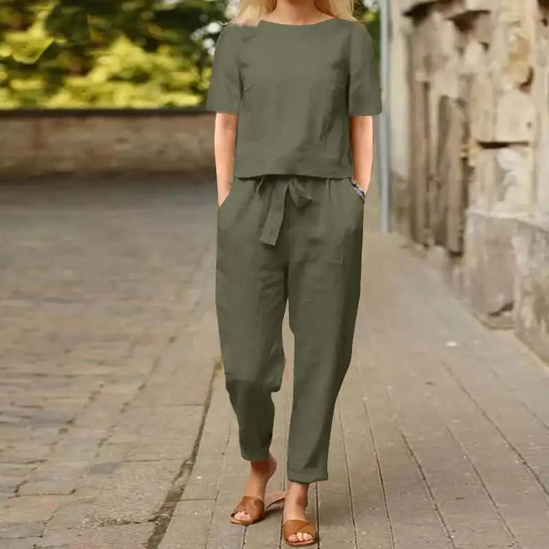 Kiyomi - Short Sleeve Blouse and Pants Sets